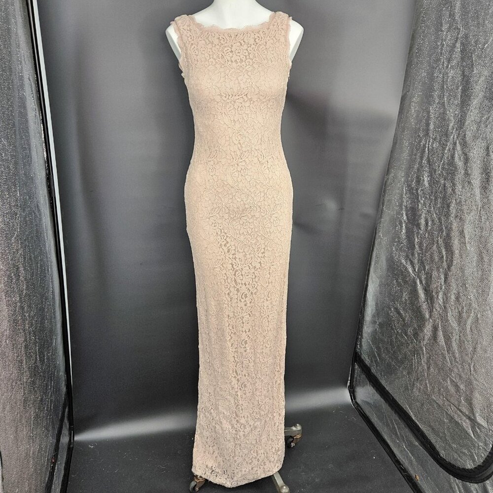 Adrianna Papell Dress Formal Gown 2 Pink Champagne Lace Sleeveless Sheath Maxi